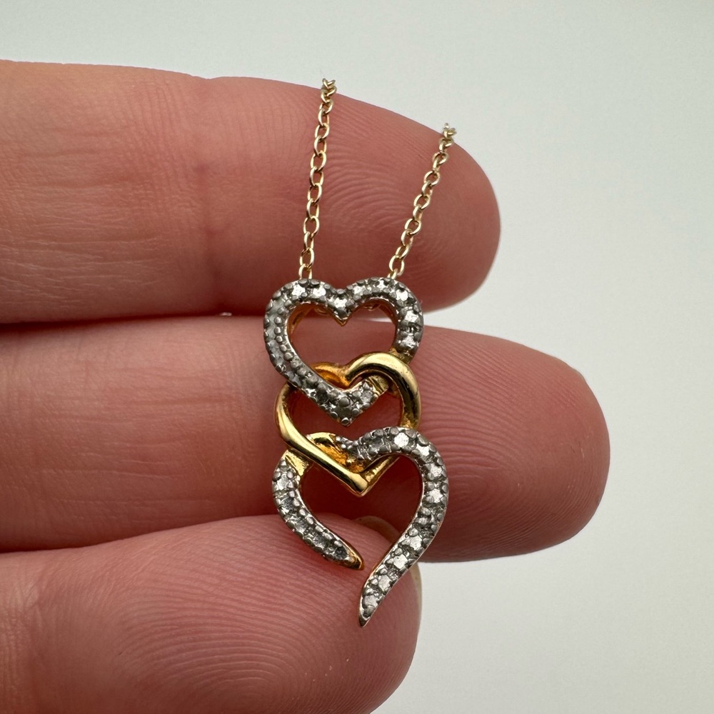 Sterling Silver 925 Gold Vermeil Triple Heart Gemstone Pendant Necklace